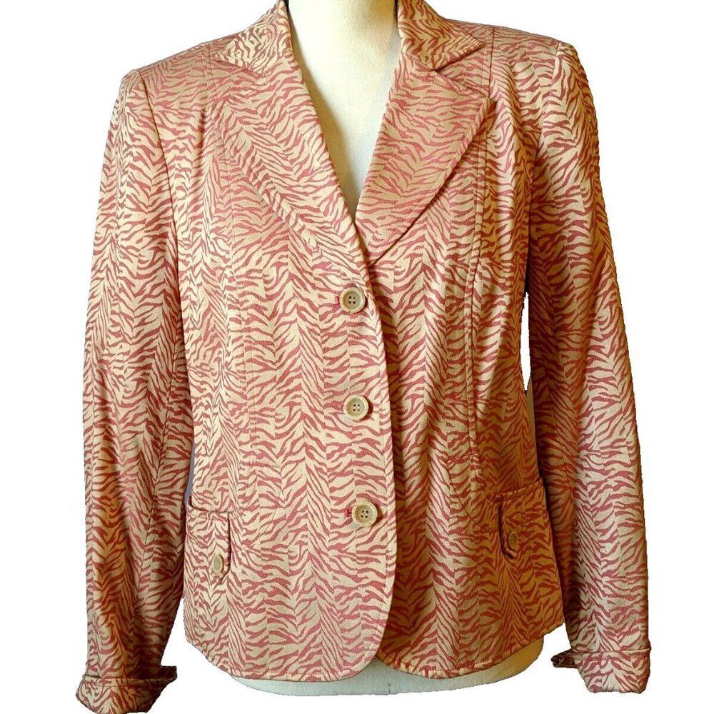 RQT Pink Cream Zebra Print Blazer Jacket Women's 10 Y2K